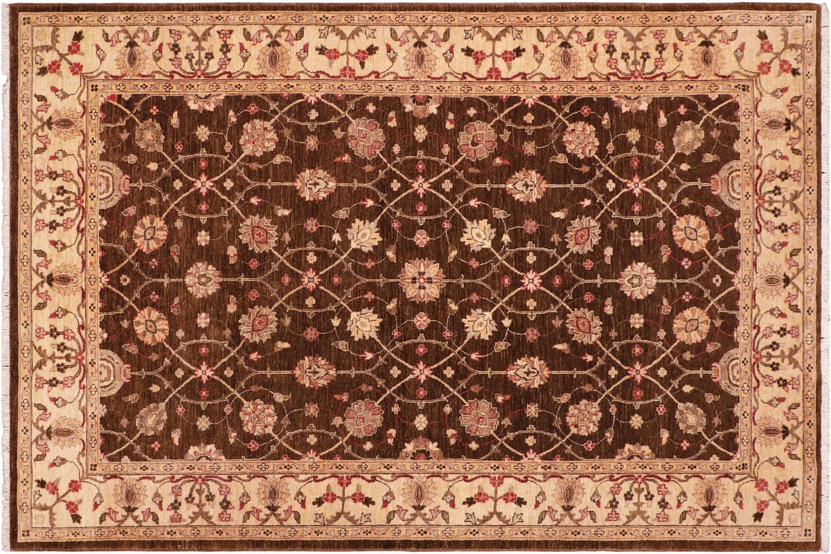 handmade Transitional Kafkaz Brown Beige Hand Knotted RECTANGLE 100% WOOL area rug 6' x 9'