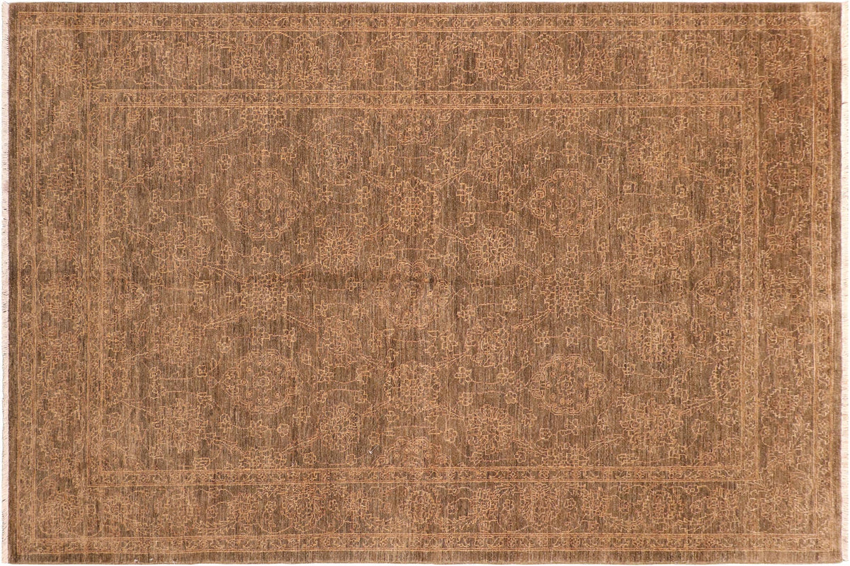 handmade Transitional Kafkaz Brown Gold Hand Knotted RECTANGLE 100% WOOL area rug 6' x 9'