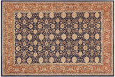 9x12 hand knotted transitional wool rug in blue and dull orange - Bohemian Yu Orange