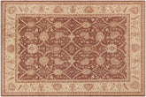 9x12 hand knotted transitional wool rug in red and beige - Boho Chic Christia