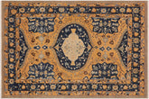 9x12 hand knotted Ziegler wool rug in orange and blue - Eclectic Ziegler Stefani