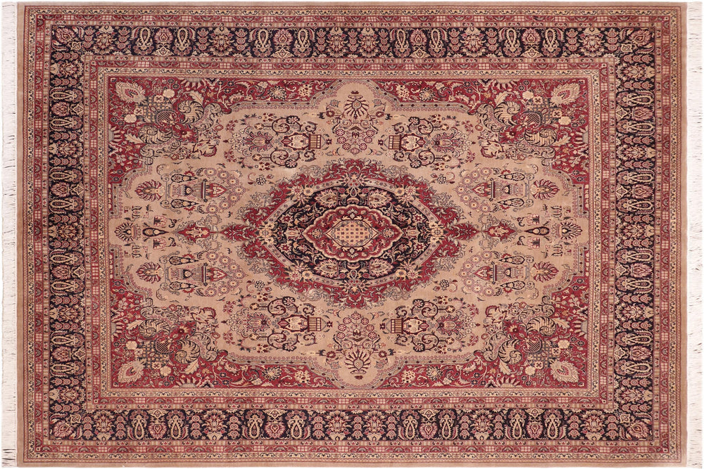 handmade Traditional B/2 Tan Blue Hand Knotted RECTANGLE 100% WOOL area rug 8x10