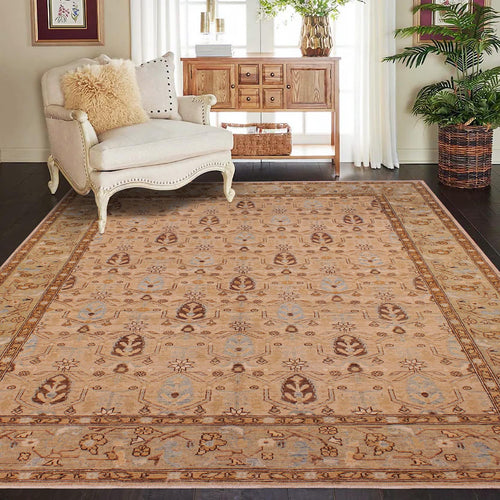 handmade Transitional Kafkaz Tan Brown Hand Knotted RECTANGLE 100% WOOL area rug 6' x 10'