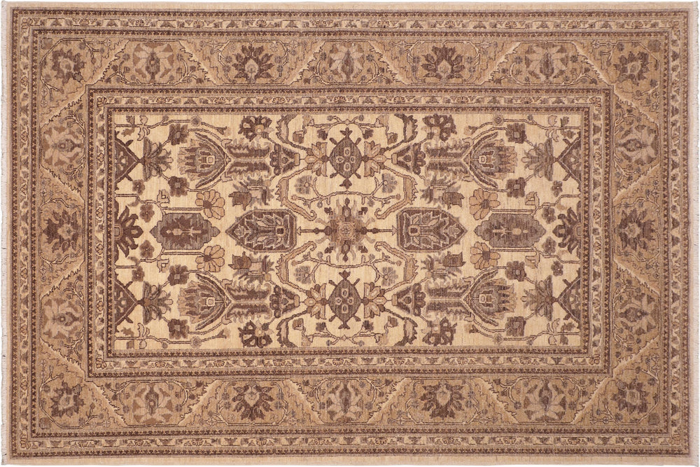 handmade Geometric Kafkaz Beige Brown Hand Knotted RECTANGLE 100% WOOL area rug 6' x 9'