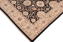 handmade Traditional Lahore Black Beige Hand Knotted RECTANGLE 100% WOOL area rug 6x9