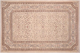 6x9 hand knotted transitional wool rug in beige and brown - Chic Kristian