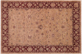 6x9 hand knotted Ziegler wool rug in tan and red - Chic Ziegler Kathyrn