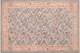 6x9 hand knotted transitional wool rug in blue and tan - Boho Chic Kandace