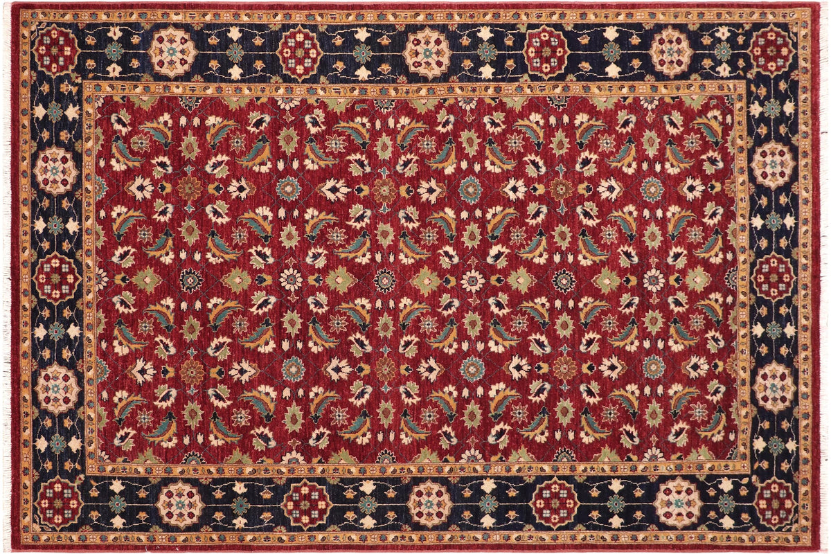 handmade Transitional Kafkaz Red Blue Hand Knotted RECTANGLE 100% WOOL area rug 6' x 9'
