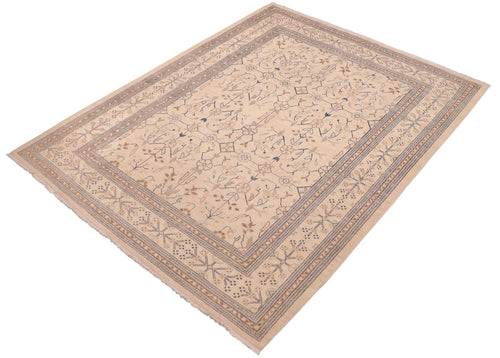 handmade Transitional Kafkaz Tan Blue Hand Knotted RECTANGLE 100% WOOL area rug 6' x 9'