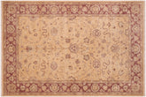 6x9 hand knotted Ziegler wool rug in gold and red - Oriental Ziegler Barbie