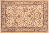 6x9 hand knotted Ziegler wool rug in tan and blue - Bohemian Ziegler Zenobia