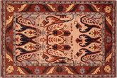 6x9 hand knotted Kargahi wool rug in tan and rust - Rustic Kargahi Eleanora