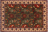 9x12 hand knotted Kargahi wool rug in green and beige - Tribal Kargahi Cythia