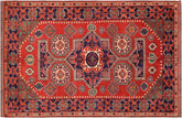 6x9 hand knotted Kargahi wool rug in rust and blue - Bohemian Kargahi Cristin