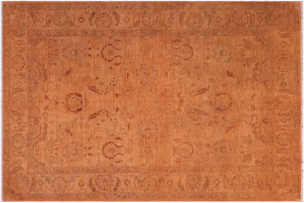 handmade Over Dyed Over Dyed Orange Orange Hand Knotted RECTANGLE 100% WOOL area rug 6' x 9'