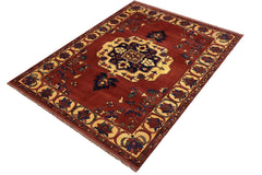 handmade Geometric Kargahi Rust Gold Hand Knotted RECTANGLE 100% WOOL area rug 7x10