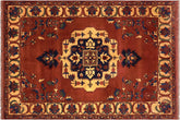 handmade Geometric Kargahi Rust Gold Hand Knotted RECTANGLE 100% WOOL area rug 7x10