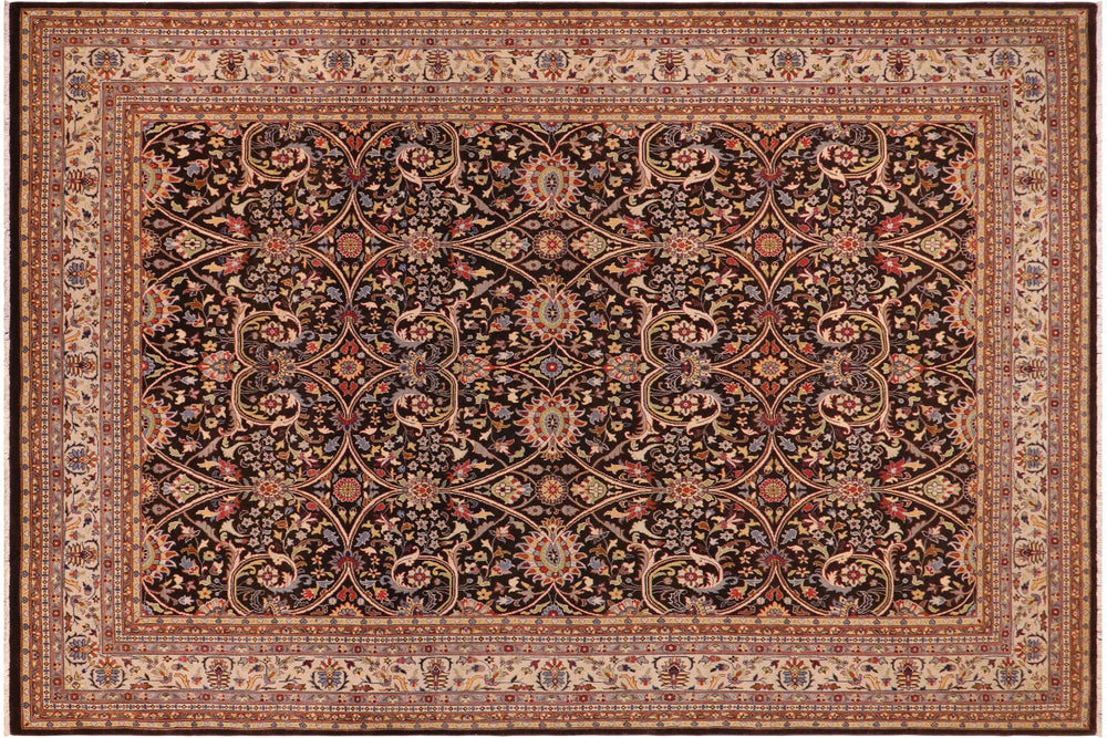 handmade Transitional Kafkaz Brown Tan Hand Knotted RECTANGLE 100% WOOL area rug 9x12