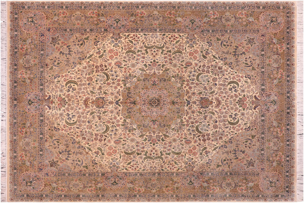 handmade Traditional Gulshan Beige Gold Hand Knotted RECTANGLE 100% WOOL area rug 8x10