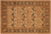 7x10 hand knotted vintage Lavastone low pile wool rug in tan and dark green - Lavastone Corazon