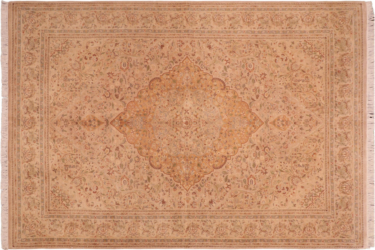 handmade Traditional Sparow Taupe Gold Hand Knotted RECTANGLE 100% WOOL area rug 6x9