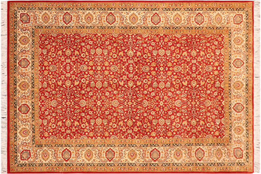 handmade Transitional Lahore Red Beige Hand Knotted RECTANGLE 100% WOOL area rug 6x9