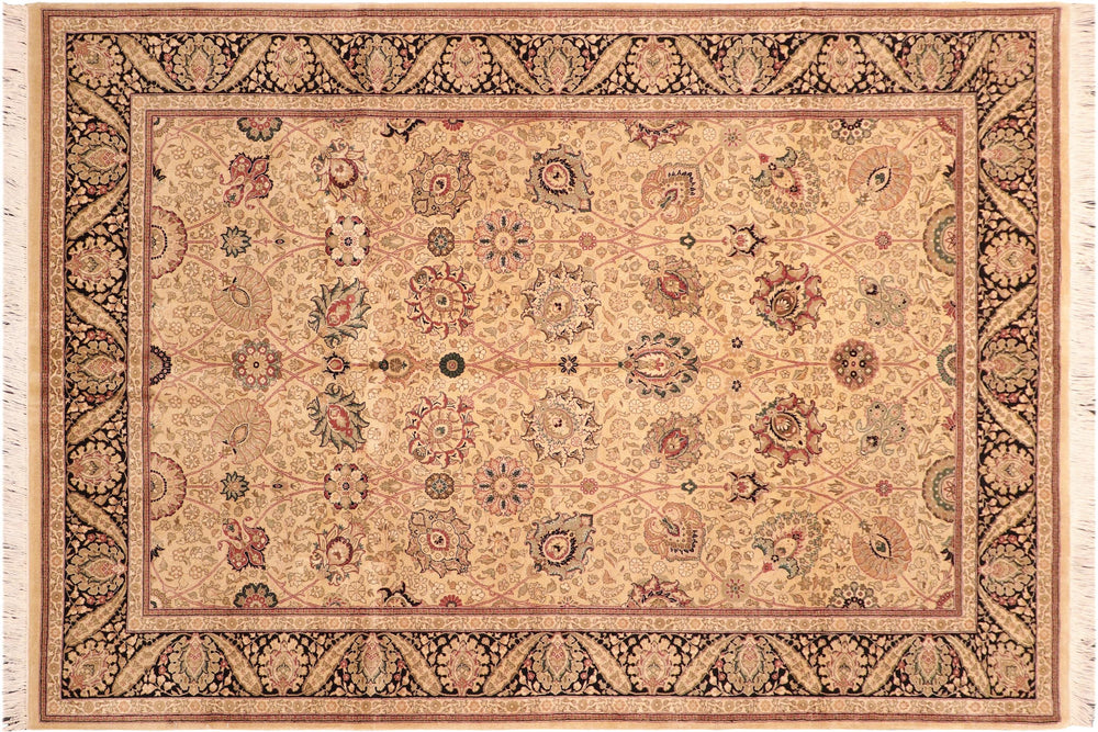 handmade Traditional New Mubashe Beige Black Hand Knotted RECTANGLE 100% WOOL area rug 6x9