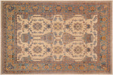 9x11 hand knotted transitional wool rug in beige and turquoise - Chic Sana