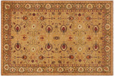 10x13 hand knotted vintage Lavastone low pile wool rug in tan and olive green - Lavastone Dennise Green