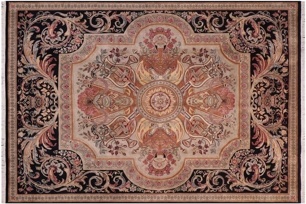 handmade Traditional Firdous Lt. Gray Black Hand Knotted RECTANGLE 100% WOOL area rug 10x14