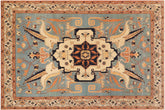 9x12 hand knotted Ziegler wool rug in blue and beige - Boho Chic Ziegler Chaya