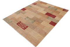 handmade Modern Kafkaz Tan Red Hand Knotted RECTANGLE 100% WOOL area rug 9' x 11'