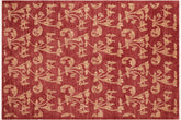 6x9 hand knotted modern wool rug in red and gold - Chic Kattie