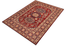 handmade Geometric Super Kazak Red Blue Hand Knotted RECTANGLE 100% WOOL area rug 5' x 6'
