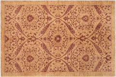 handmade Modern Kafkaz Gold Brown Hand Knotted RECTANGLE 100% WOOL area rug 6' x 9'
