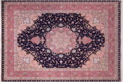 handmade Traditional Tabriz Blue Pink Hand Knotted RECTANGLE WOOL&SILK area rug 13x17