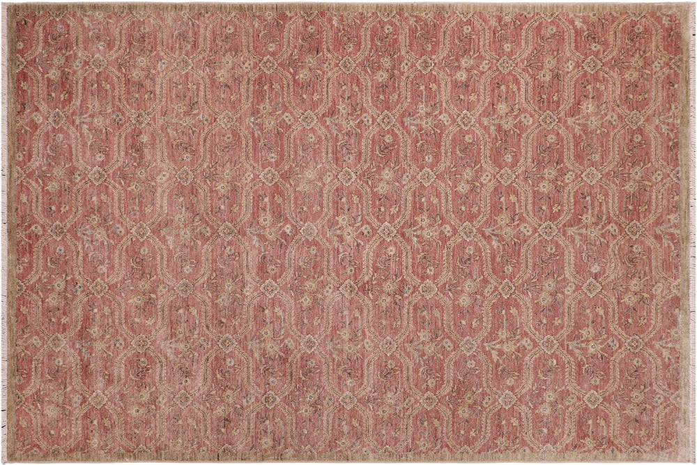 handmade Modern Kafkaz Pink Green Hand Knotted RECTANGLE 100% WOOL area rug 6' x 9'