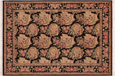 William Morris hand knotted Pak Persian wool rug in black art nouveau basarabian design