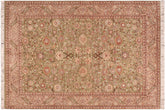 handmade Traditional Kashan Green Beige Hand Knotted RECTANGLE 100% WOOL area rug 6x9