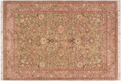 handmade Traditional Kashan Green Beige Hand Knotted RECTANGLE 100% WOOL area rug 6x9
