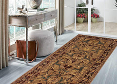 handmade Transitional Kafkaz Dark Tan Drk. Red Hand Knotted RUNNER 100% WOOL area rug 4' x 13'