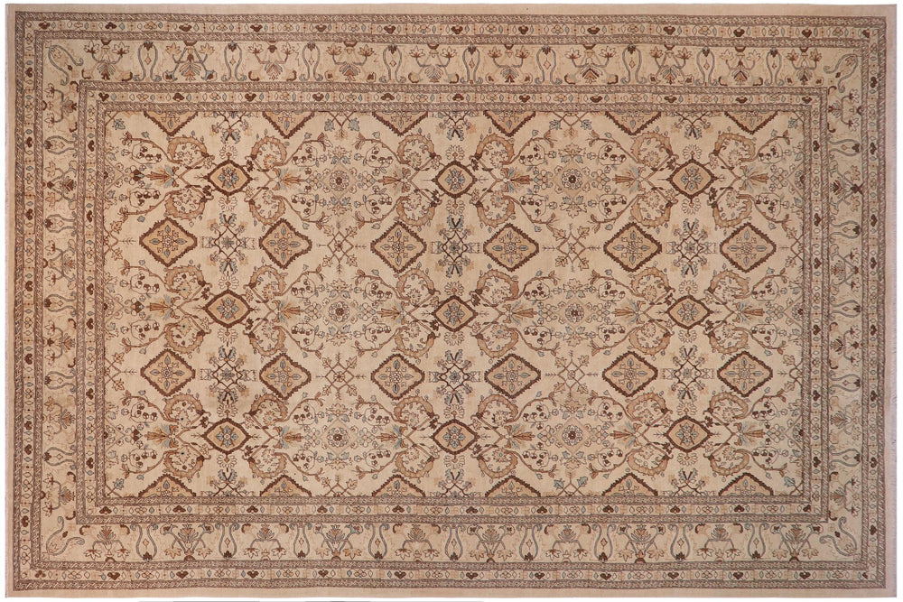 handmade Transitional Kafkaz Ivory Ivory Hand Knotted RECTANGLE 100% WOOL area rug 12' x 19'