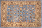 12x16 hand knotted Ziegler wool rug in blue and tan - Classic Ziegler Tawny