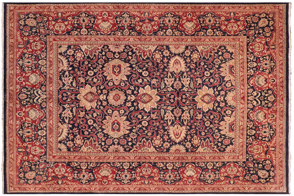 handmade Transitional Sultanabad Drk. Blue Red Hand Knotted RECTANGLE 100% WOOL area rug 8x10