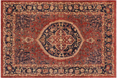 9x11 hand knotted Ziegler wool rug in rust and blue - Boho Chic Ziegler Tamica