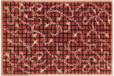 9x11 hand knotted modern wool rug in red and tan - Eclectic Collen