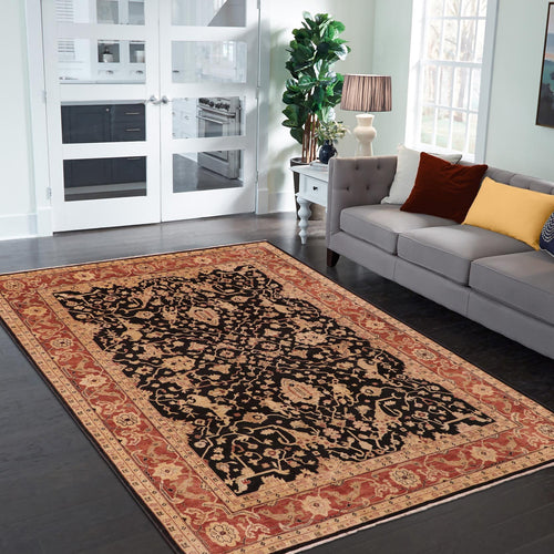 handmade Transitional Kafkaz Black Rust Hand Knotted RECTANGLE 100% WOOL area rug 9' x 12'