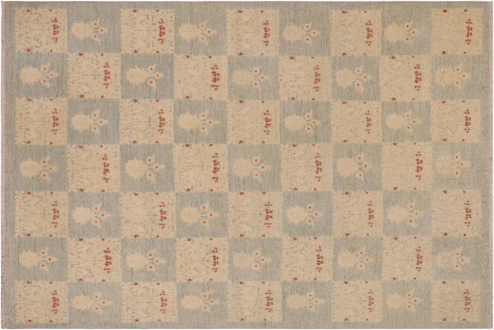 handmade Modern Kafkaz Lt. Blue Beige Hand Knotted RECTANGLE 100% WOOL area rug 9' x 12'