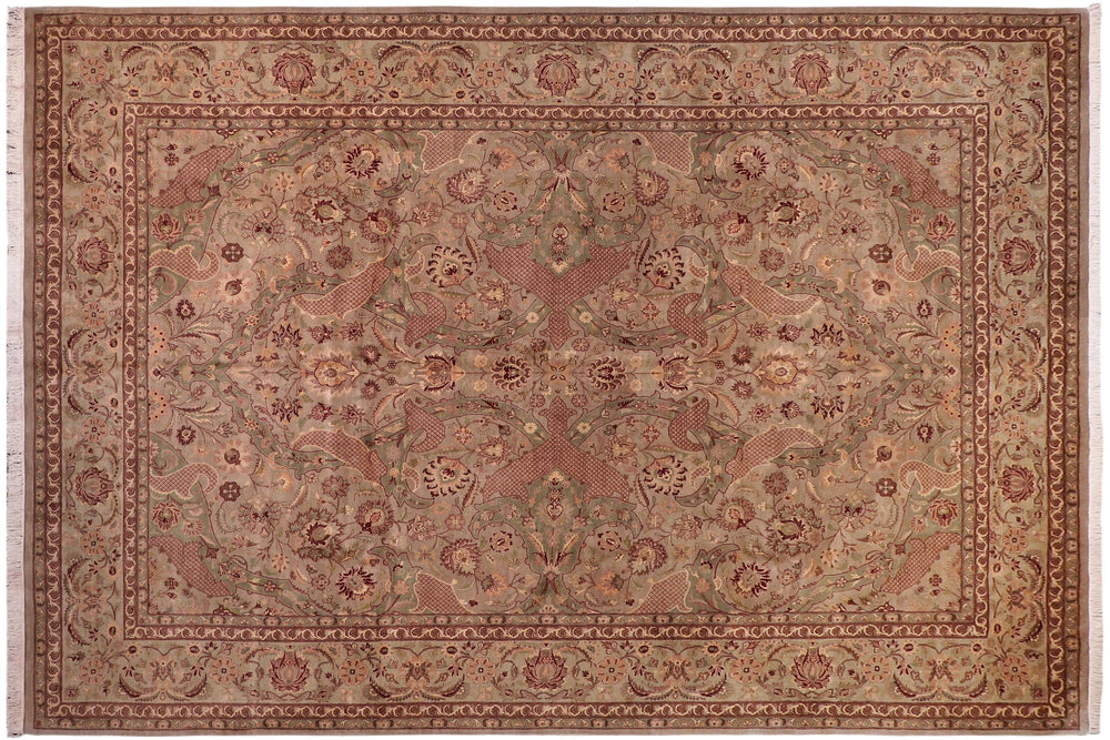 handmade Traditional Agra Lt. Green Lt. Green Hand Knotted RECTANGLE 100% WOOL area rug 9x12